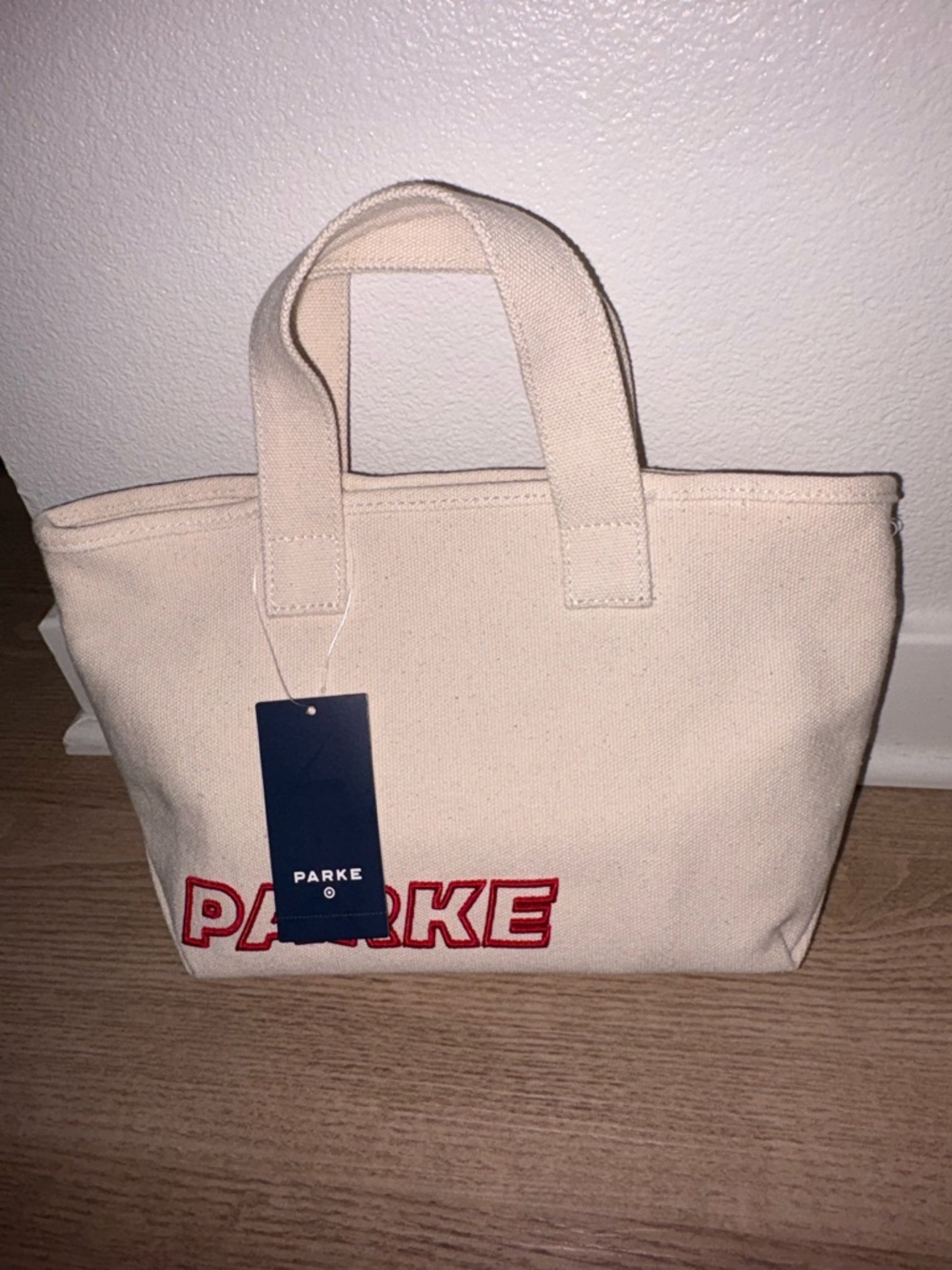 Target big Parke Canvas Tote Bag in Cream with Red Logo